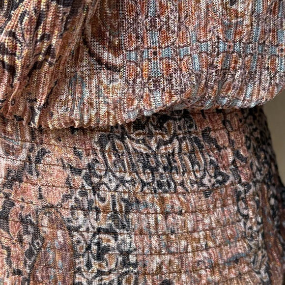 JOIE Semi Sheer Sheer Metallic Long-Sleeve Blouse Smocked Waist Ruffle Neck S - Picture 9 of 15